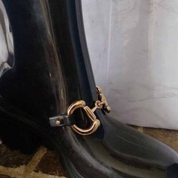 Gucci Horsebit Trip Lug Platform Heel Knee High Waterproof Rain Boot Black EU 37 - Picture 7 of 16